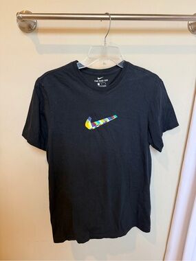 Nike Black Short-Sleeve Tee with Multicolor Check Swoosh